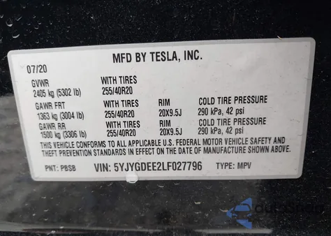 2020 Tesla Model Y Long Range Dual Motor All-Wheel Drive из США, поврежденный, VIN 5YJYGDEE2LF027796